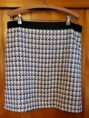 Ann Taylor Black, White, Blue & Brown Check Tweed Knit A-Line Skirt